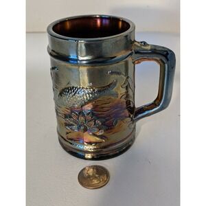 Vintage Dugan Carnival Glass Fisherman's Mug Black Amethyst Coffee‎ Cup Mug